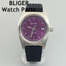 BLIGER 38mm NH35A Movement Watch Sapphire Crystal Automatic Men's Watch Curved Rubber Strap Blue Green Black Purple Dial