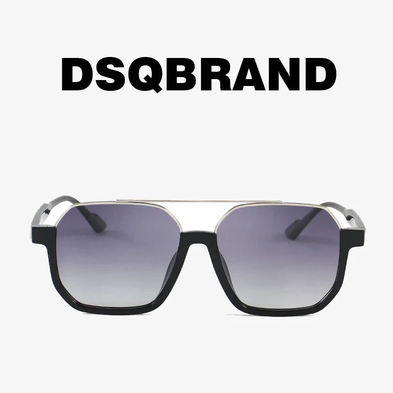 Male and Female Retro Sunglasses DSQBRAND Designer Double Beam Large Frame Lower Half Frame Square Sunglasses Street Photography