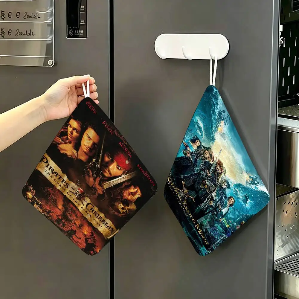 Movie C-Caribbean's P-Pirates Hanging Kitchen Towel, Polyester Cotton Fabric, Absorbent Hand Wiping Towel for Home Dormitory