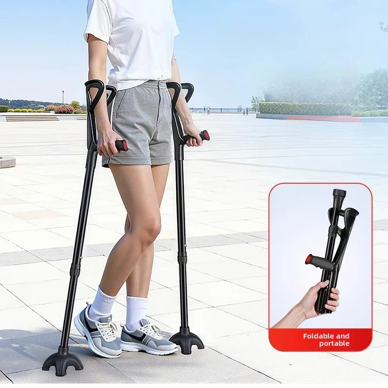 Lightweight Adjustable Forearm Crutches Adults Foldable Elbow Crutch with Aluminum Arms Crutches with Cuff Suitable for Walking