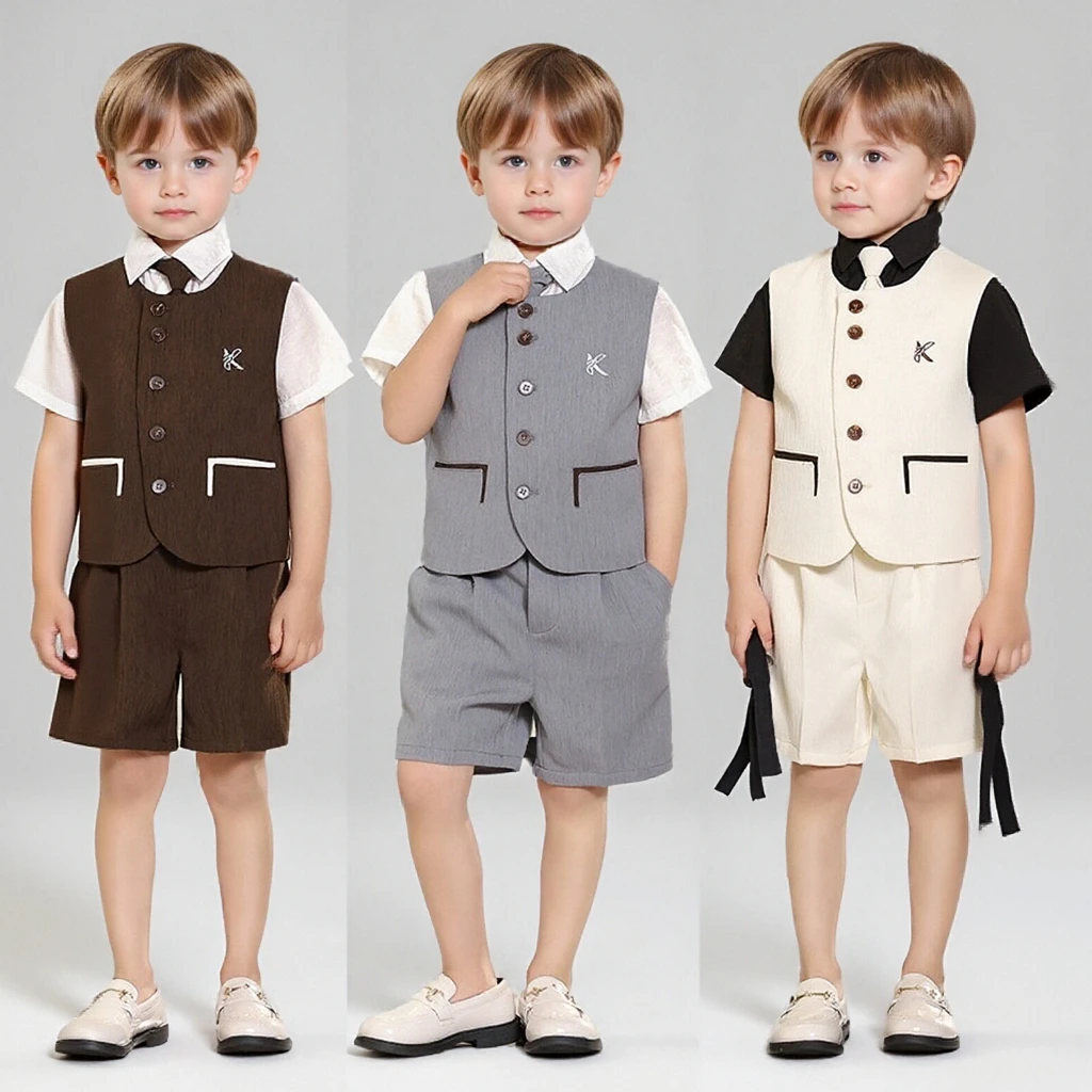 

Kids Summer Shorts Blazers Set Beige Elegant Children Birthday Photoshoot Tuxedo Outfits Age 1-12 Years Page Boy Wedding Suits