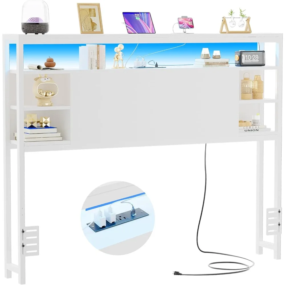 

Full Size Headboard with Storage, Headboards with Outlet and RGB LED Light, Sturdy Head Board for Full Size Bed, Stable