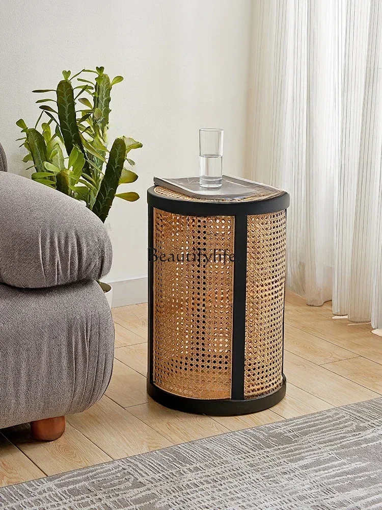54Solid Wood Side Table Nordic Retro Rattan Chair Simple Black Household Coffee Table
