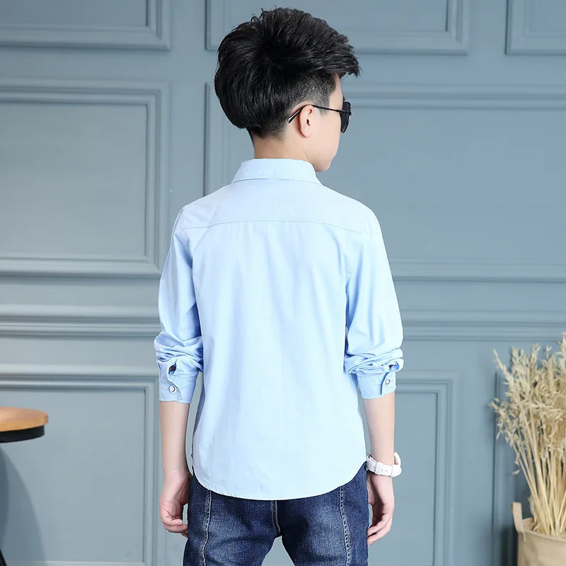 Kids Clothing Spring 2021 Long Sleeve Boys Shirts Fashion Cotton Solid White Shirt Children Turn-down Collar Button Tops 8 12y