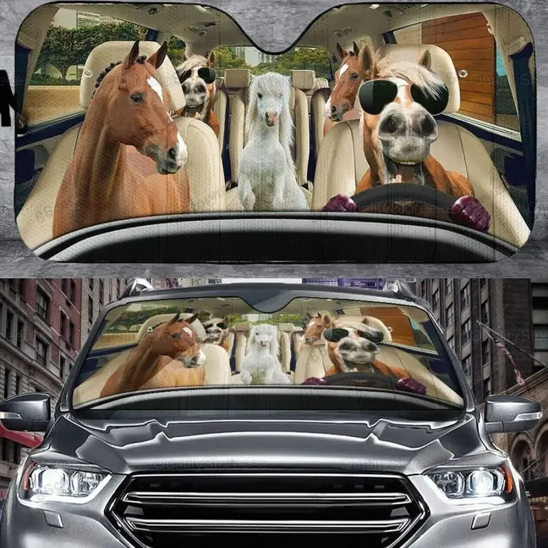 Funny Car Sunshade, Horses Cute Car Sunshade, Horse Lovers, Car Sun Protector, Horse Decor ZPT062109