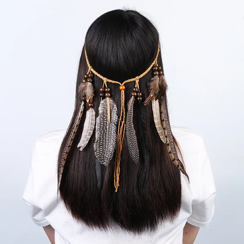 European and American cross-border bohemian feather headband tropical style hairband seaside ethnic style tassel headdress 480