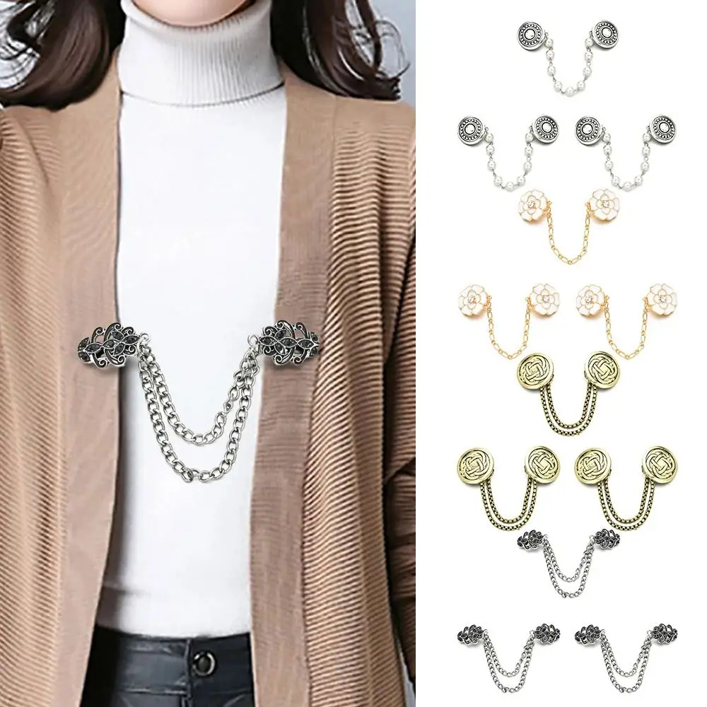 New Fashion Women Vintage Flower Chain Cardigan Clip Lady Retro Hand Forged Buckles Cloak Brooch Pin Jewelry Waist Clip