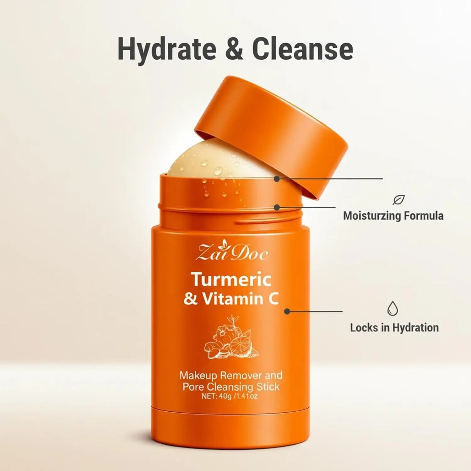 ZaiDoc 1/2Pcs Turmeric Vitamin C Makeup Remover Pore Cleansing Stick Deep Face Body Unclog Pore 40g Each