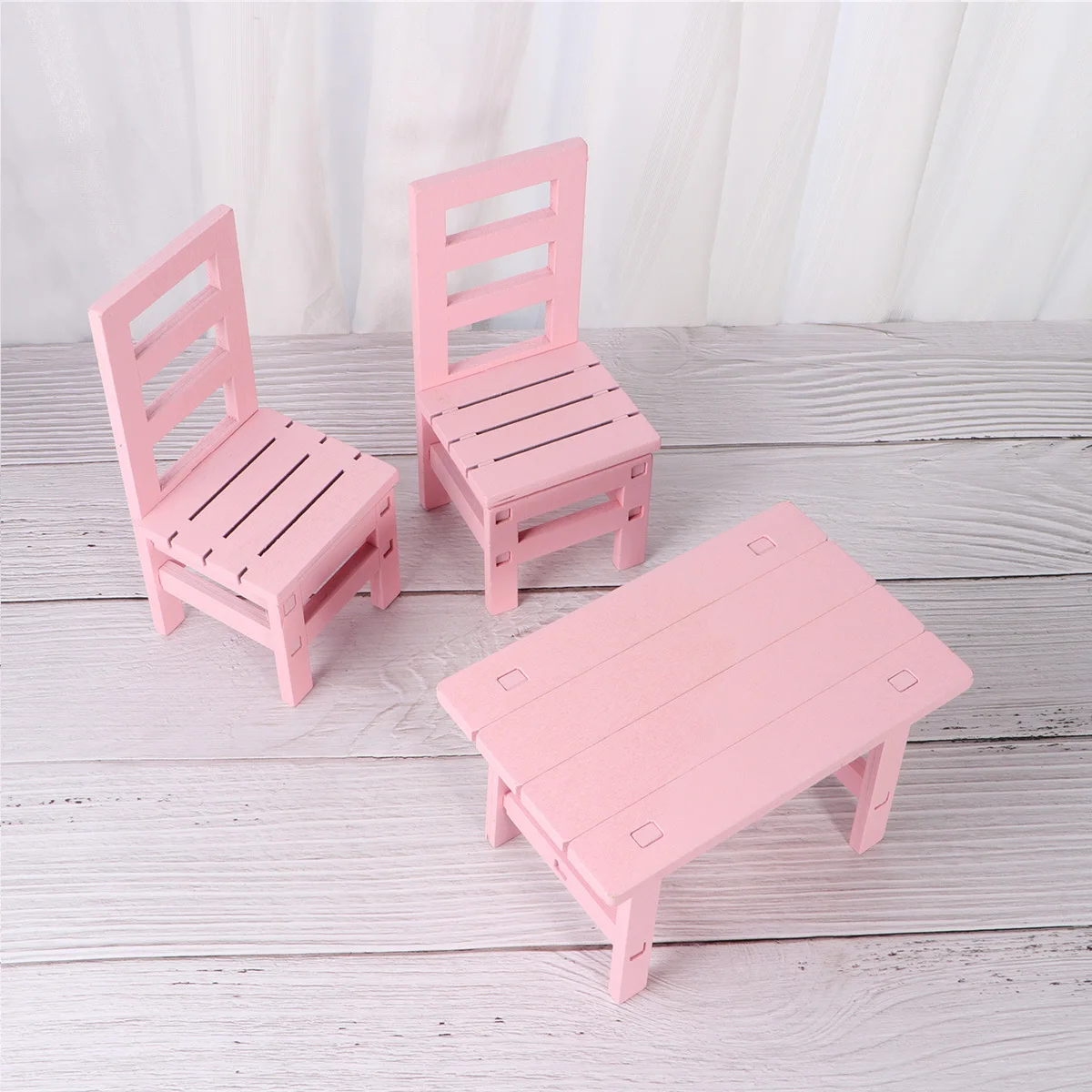 

3Pcs Wooden Desk Chair Ornament Vintage Mini Decorative Photography Props Coffee House Living Room Balcony Decor Pink