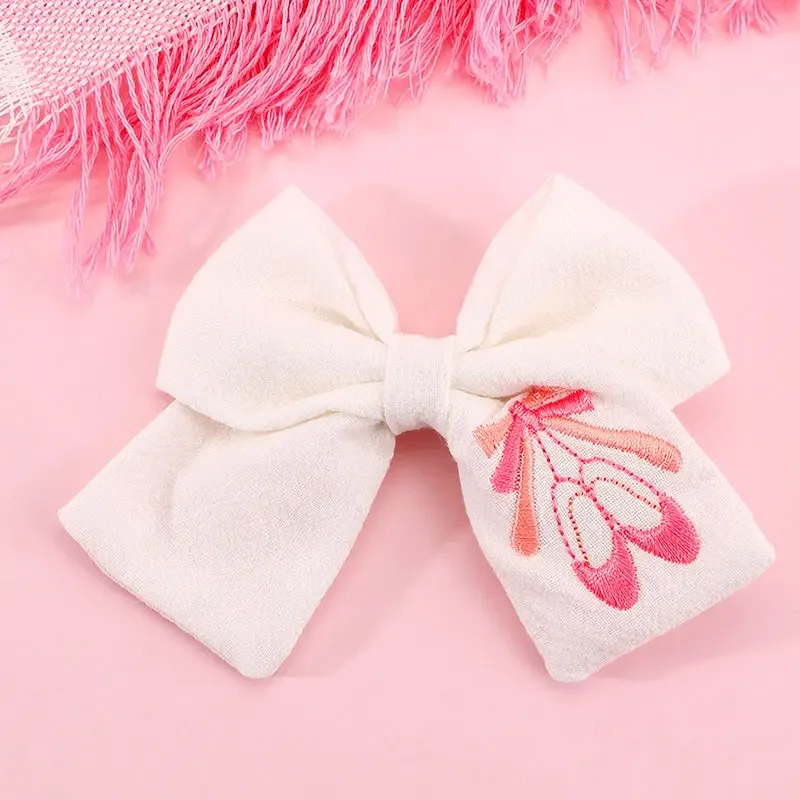 Fashion Embroidery Pink Ballet Shoes Hairpins Handmade Ribbon Hair Bow Clip For Girls Kids Bowknot Hairpin Hair Accessory