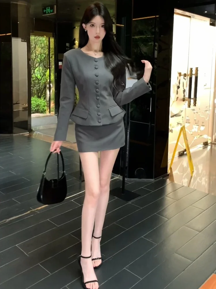 

XZY Elegant plus Size Suit Set Women's Early Autumn High Waist Skirt And Jacket Outfit Fashionable Commute Style Polyester Fiber