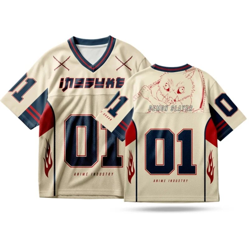 Demon Slayer Inosuke Hashibira 01 V-Ausschnitt-Trikot, schnell trocknendes, atmungsaktives Mesh-T-Shirt für Männer, Frauen, Kinder, Anime-Fans