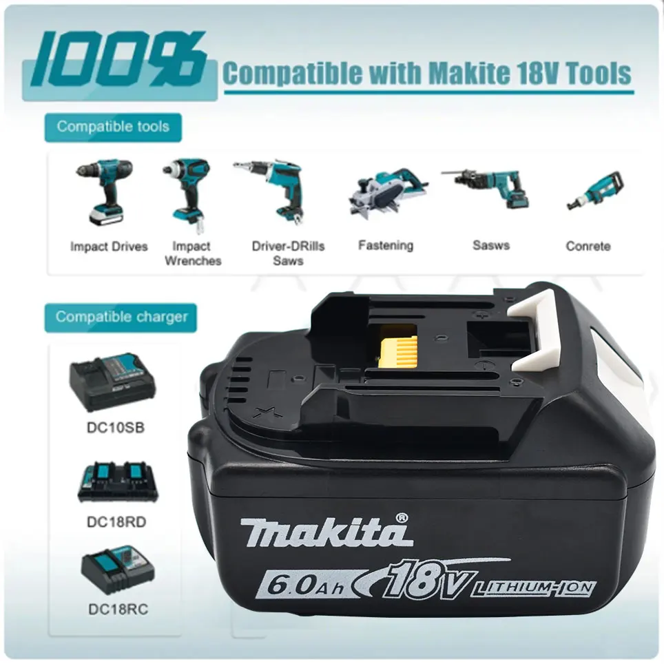 Makita-batería recargable de iones de litio para taladro, pila de repuesto Original de 18V, 6000mAh, 6.0Ah, BL1860, BL1830, BL1850, BL1860B