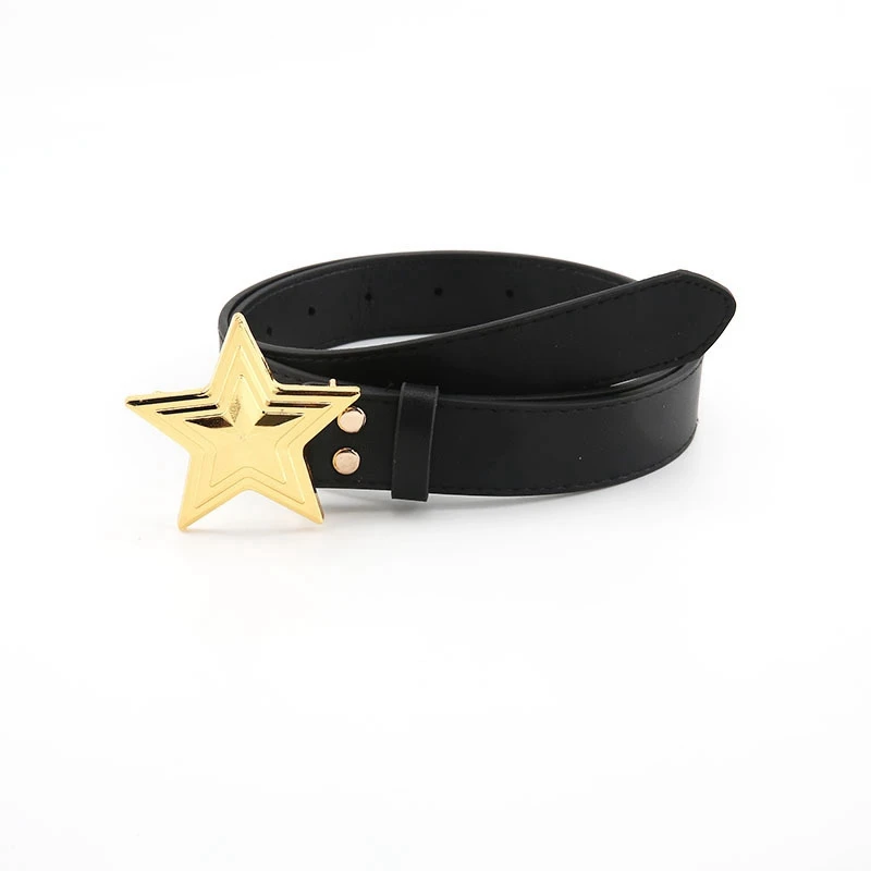 Women Punk Black Belt Pentagonal star Decoration Belt Fashion PU Leather Studded Gift Man's Goth Rock Wild Adjustable