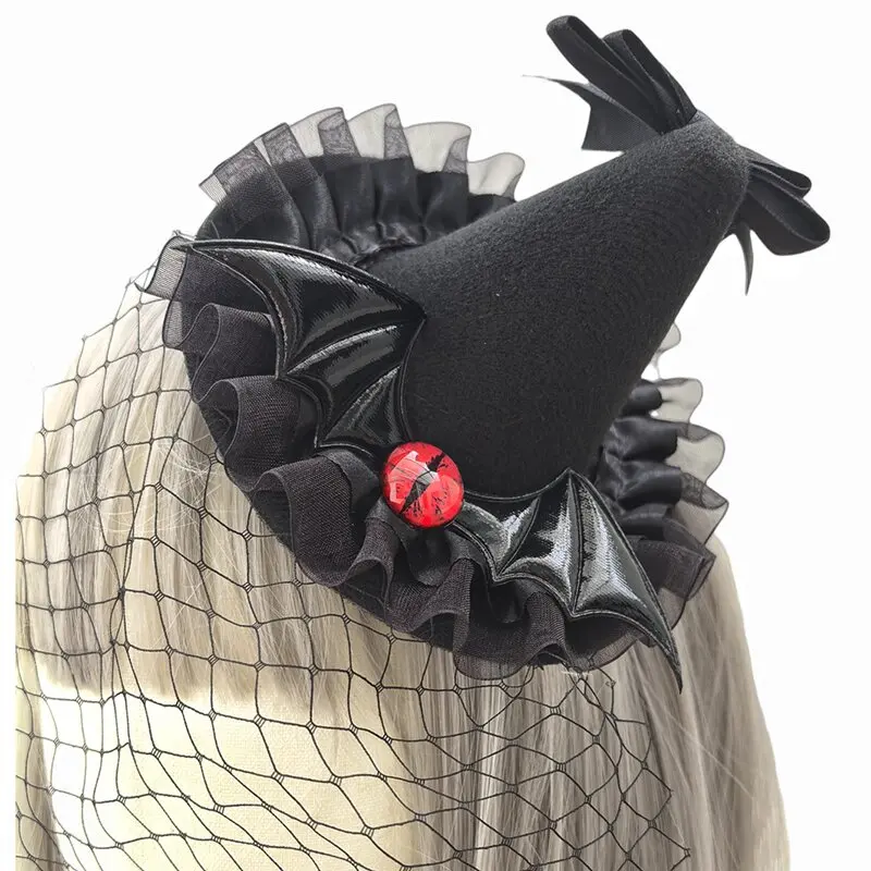 Reina gótica con temática oscura, murciélago, demonio con rosas de ojos, sombrero pequeño, accesorio de fiesta de rendimiento