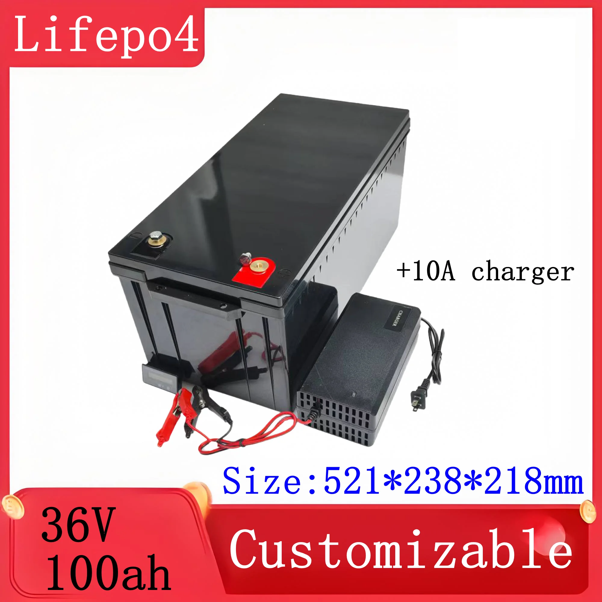 LH-Lithium 36V 100Ah Lifepo4 Battery With BMS For Solar System Trolling Motor Boat+ 43.8V 10A Charger