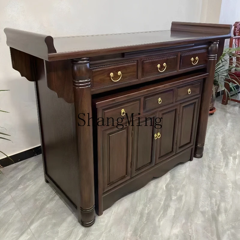 

HJ New Chinese-style all-solid wood table incense case household two-piece cabinet Fotai Buddhist niche household