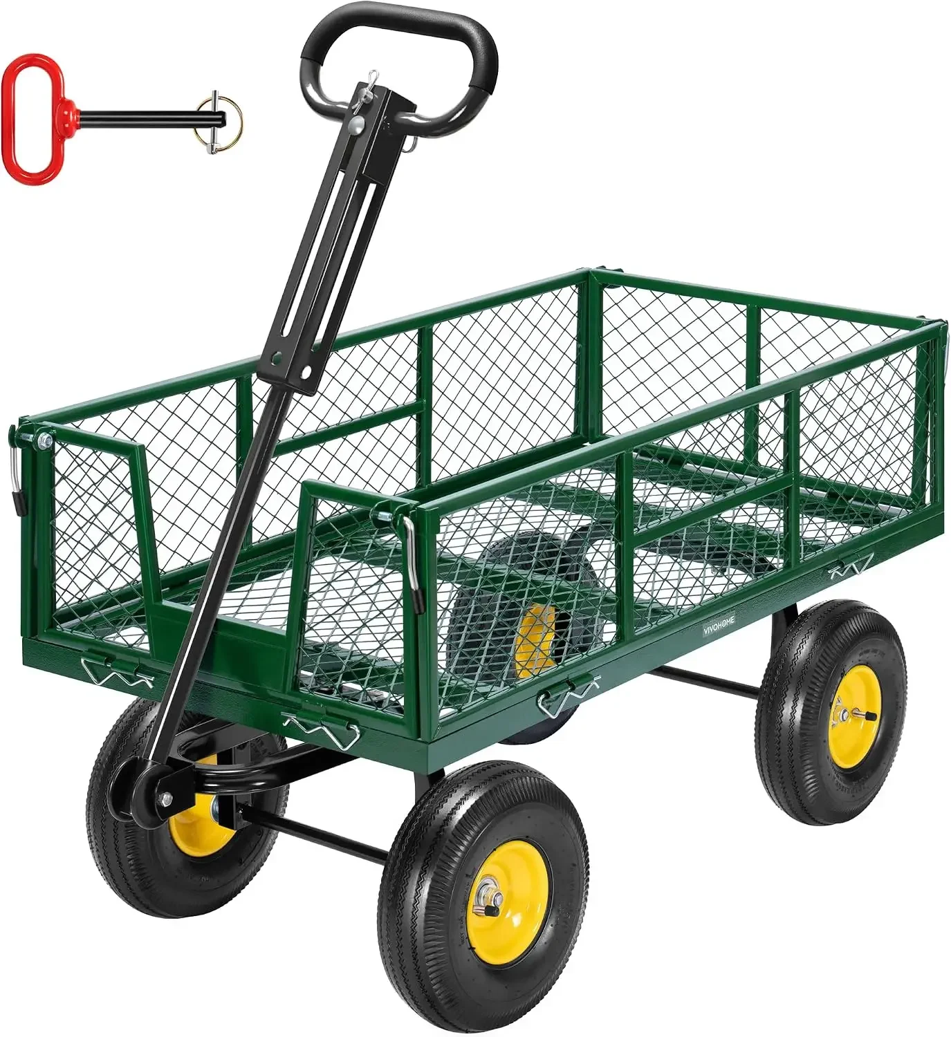 Steel Garden Cart Heavy Duty 900 LBS 4.5 Cu Ft Utility Wagon | Removable Sides, 10 inch Tire and Handle Attach to ATV