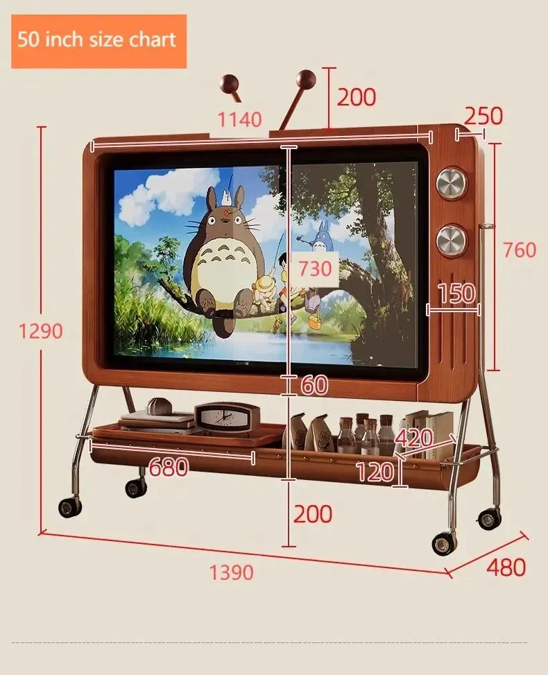 Japanese retro floor high TV stand small household stand simple mobile TV cabinet