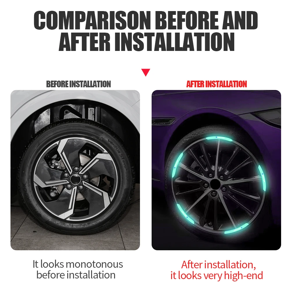 Car Wheel Rim Strip Reflectors Stickers Auto Accessories For Volkswagen VW GTI Golf Polo Passat Mk6 MK7 Tiguan R32 R RLine Jetta view 5
