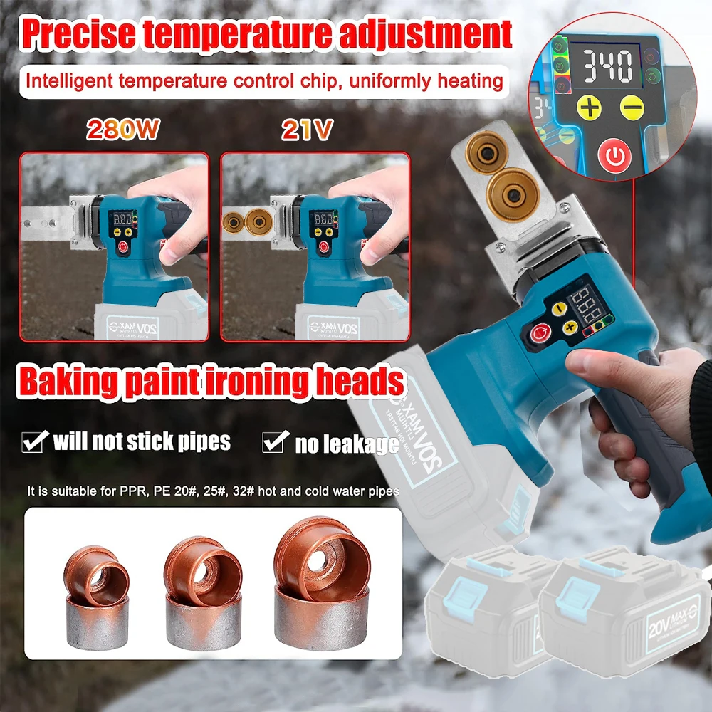 Welding Machine Water Pipe Melter 350W Digital Display Temperature Adjustment Handheld Welding Machine for Makita 18V Battery