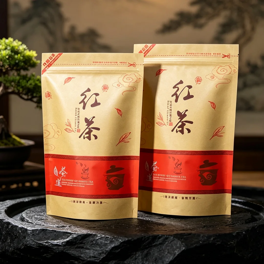Qimen Black Tea Thick Brown Paper Zipper Bag Self-supporting Self-sealing Tea Bag Universal Tea Packaging NO Packing Bag