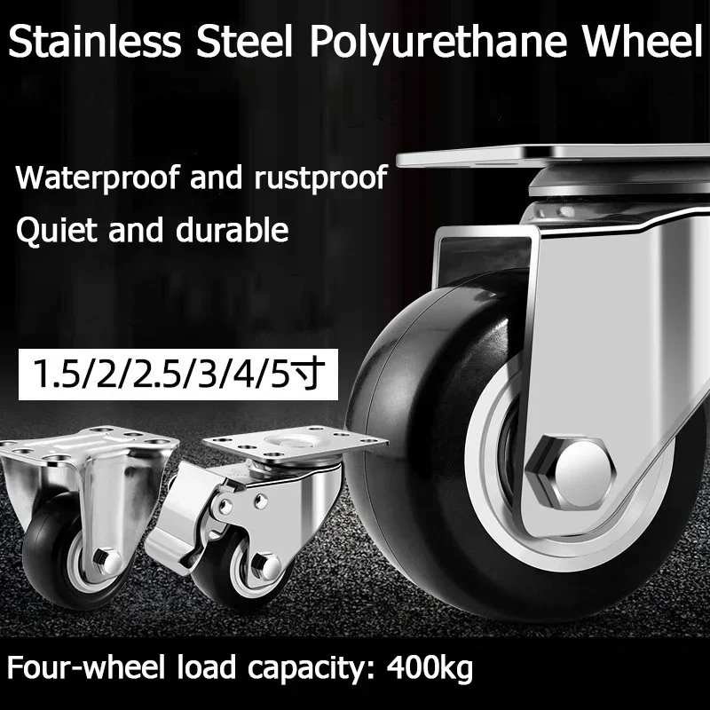 304 Stainless Steel Swivel Casters Silent Wheels 1.5/2/3/4/5 Inch Load-Bearing Hand Truck Small Wheels Pulley Flatbed Cart