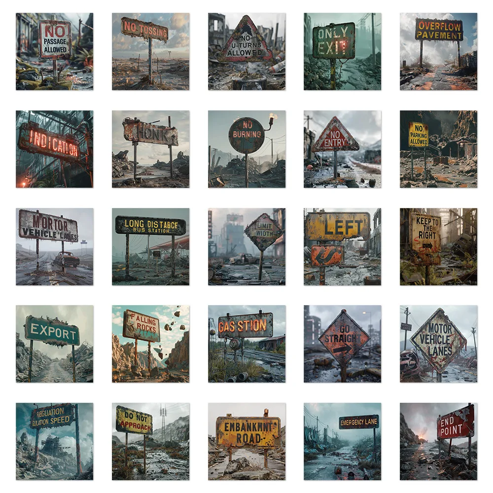 50PCS Apocalyptic Signs Sticker Waterproof Decal For Luggage Laptop Mobile Phone Helmet Motorcycle Stationery Decorative Sticker