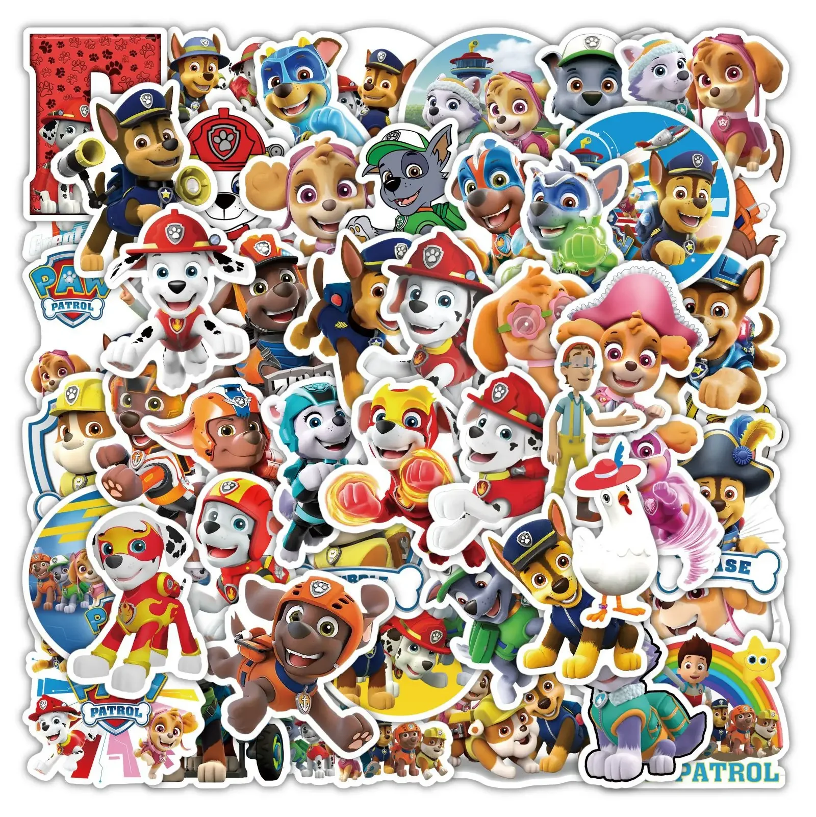 50pcs Paw Patrol Sticker Kids Toy Cartoon Stickers Computer Water Cup Guitar Luggage Without Leaving Glue DIY Waterproof Sticker