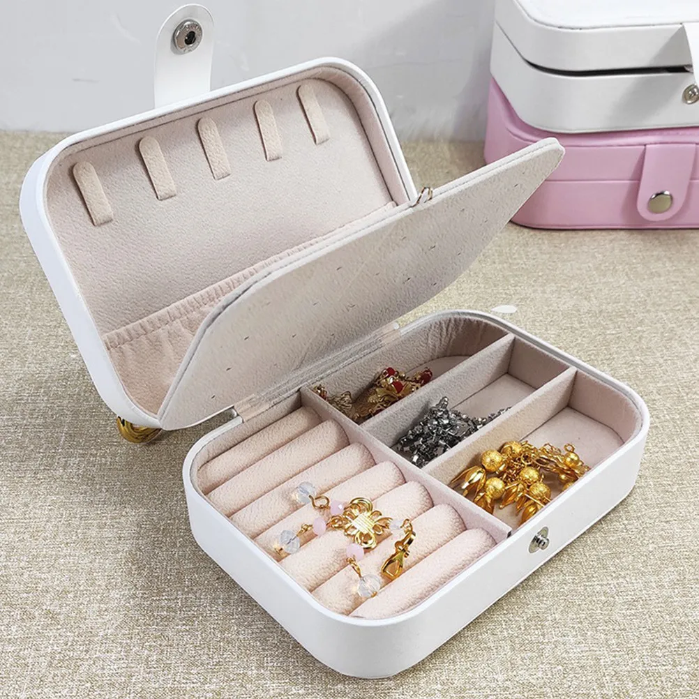 

PU Jewelry Box Small Portable Large Capacity Case Travel Storage Organizer for Rings Earrings Necklaces Bracelets Women