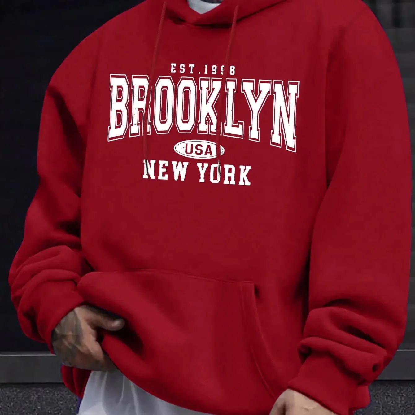 Meistverkaufte Herren-Oversize-Kapuzenjacke mit Langen Ärmeln für Herbst-Winter. Brooklyn New York Buchstaben-Print Paar-Hoodie – Detail 2