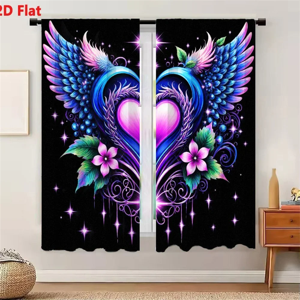 Vibrant Butterfly Wing Art Curtain Black Background Decorative Window Drapes for Bedroom Living Room Home Decor