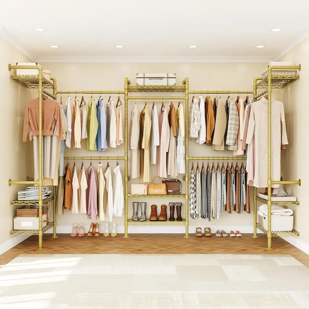 

U5 Wall Mounted Closet System, Industrial Pipe Clothing Rack Garment Racks or Hanging Clothes, Heavy Duty Closet Organizers Syst