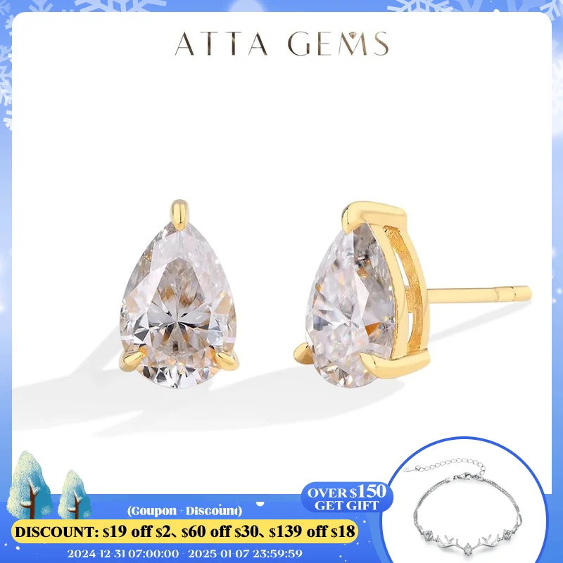 

ATTAGEMS Moissanite Earrings for Women Men D VVS1 Excellent Cut Diamond Earrings Solid 18K 14K 10K Gold Jewelry With Certificate