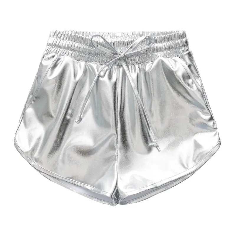 Pantaloncini in pelle per bambina in pelle lucida boxer elastici in vita con coulisse decorativa pantaloncini Casual alla moda per bambini 4-12Y