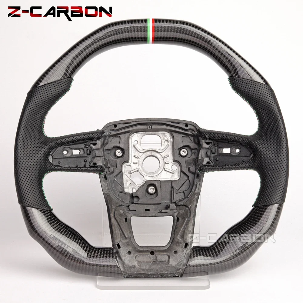 

Real Carbon Fiber Steering Wheel For Lamborghini Urus 2018-2024 Racing Steering Wheel Perforated Leather Italy Color Strip