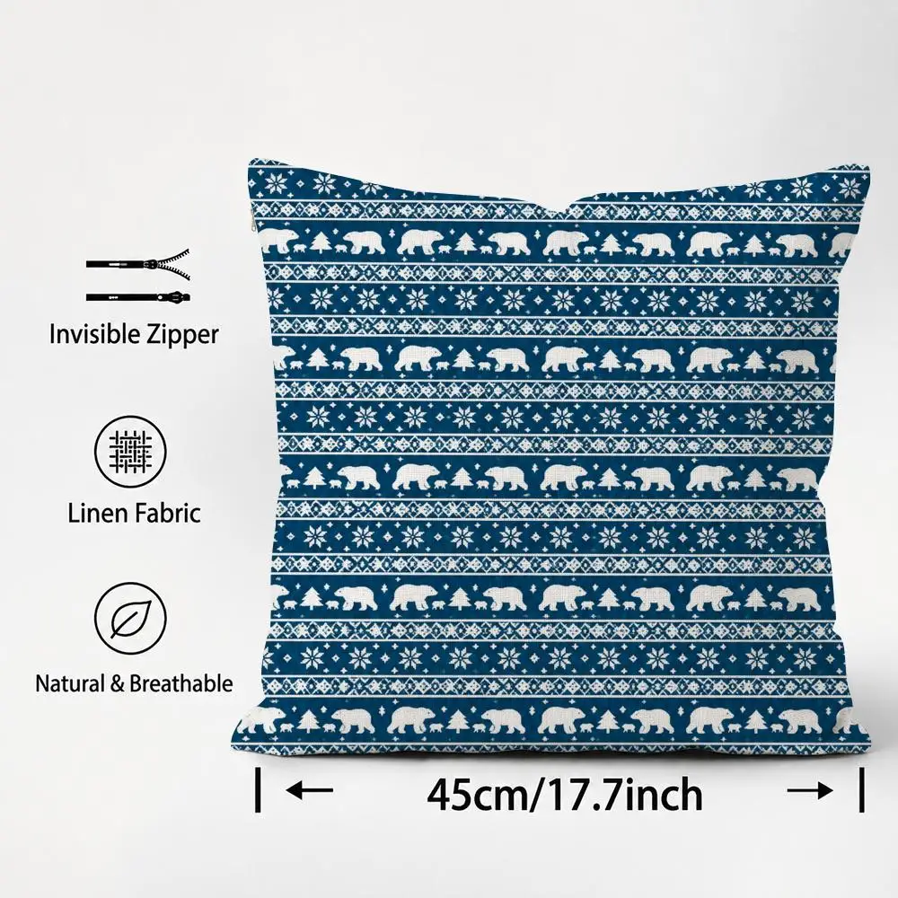 Christmas Polar Bear Knit  Cushion Cover Cushion Covers Natural Linen Breathable Sofa Bedroom Decor Pillowcase