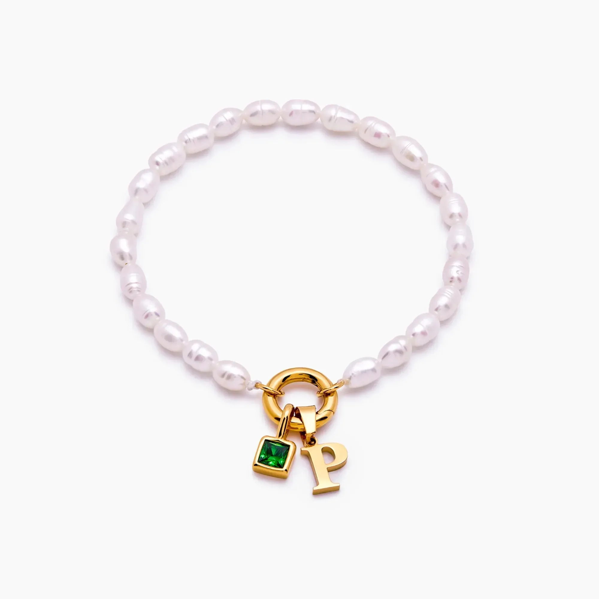

Personalized PEARL INITIAL BIRTHSTONE BRACELET Mini Letter Bracelet 18K Gold Plated Women Gift for Her Mother's Day Gift