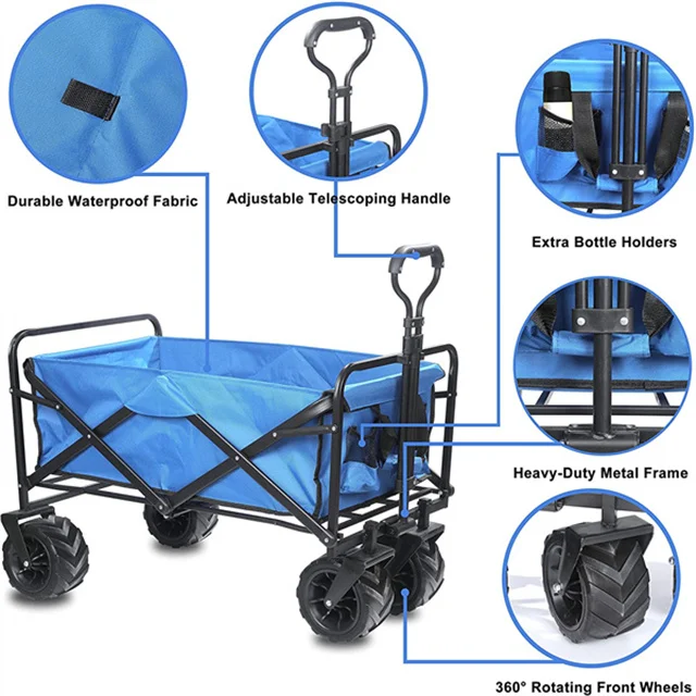 Adjustable Heavy Duty Collapsible Folding Utility Car Wagon Outdoor Camping Cart Beach Picnic Foldable Camping Pull Wagon - view 3