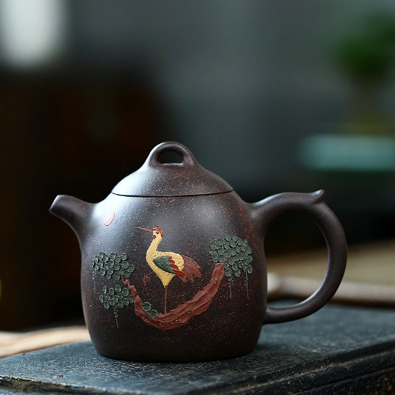 

Chinese Style Yixing Raw ore black gold sand Purple Clay Teapot, Kung Fu Household Teaware, Pure Handmade, 350cc , Tea Pots, 1Pc