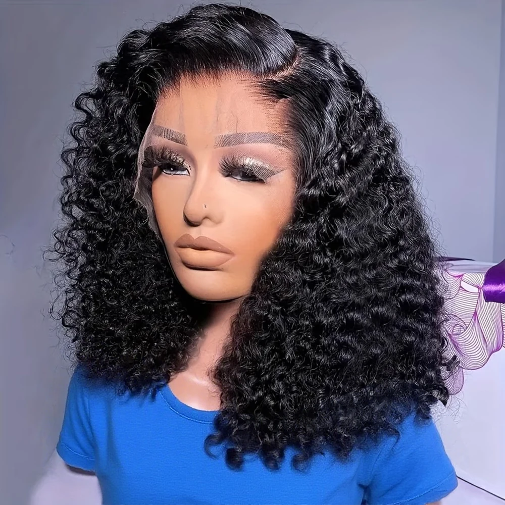 Peluca Bob Rizada 250% de Cabello Humano, Peluca Sin Pegamento 13x4, Ondas Profundas, Pelucas con Cierre de Encaje HD 7x5, 250% Lista para Usar con Cabello de Bebé