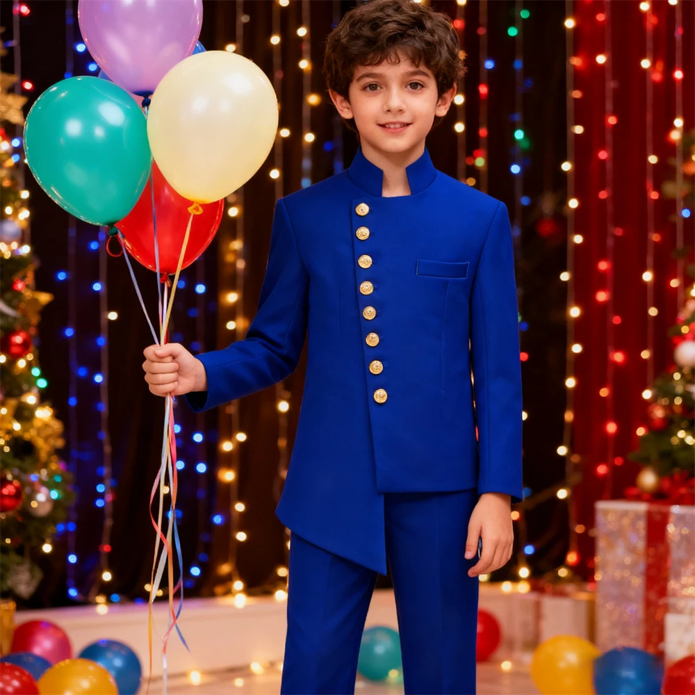Ship Today Popular 2-Piece Boys Suit Set for Communion, Gold Buttons Formal Suit Attire Toddler to Teen Brand Selection