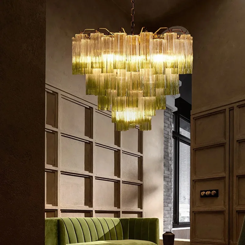 

Italian vintage clear gradient green glass chandelier for living room, dining room ceiling light fixture, E14 bulb