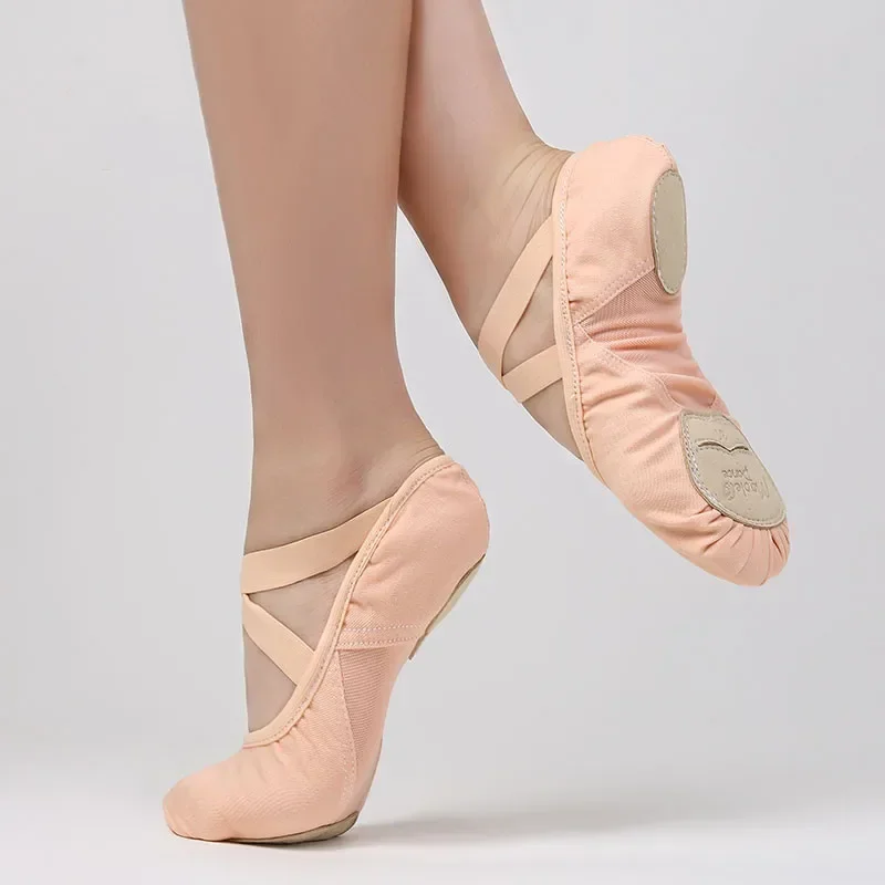 Breathable Ballet Shoes for Girls Dance Shoe Kids Flats Double Lace Stretch Fabric Middle Mesh Women Ballerina Elastic Shoes