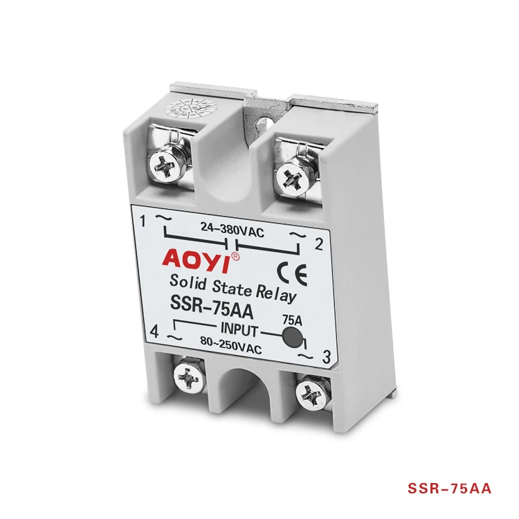 AOYI الشركة المصنعة الأصلية SSR-75AA مرحل الحالة الصلبة AC إلى AC أحادي الطور