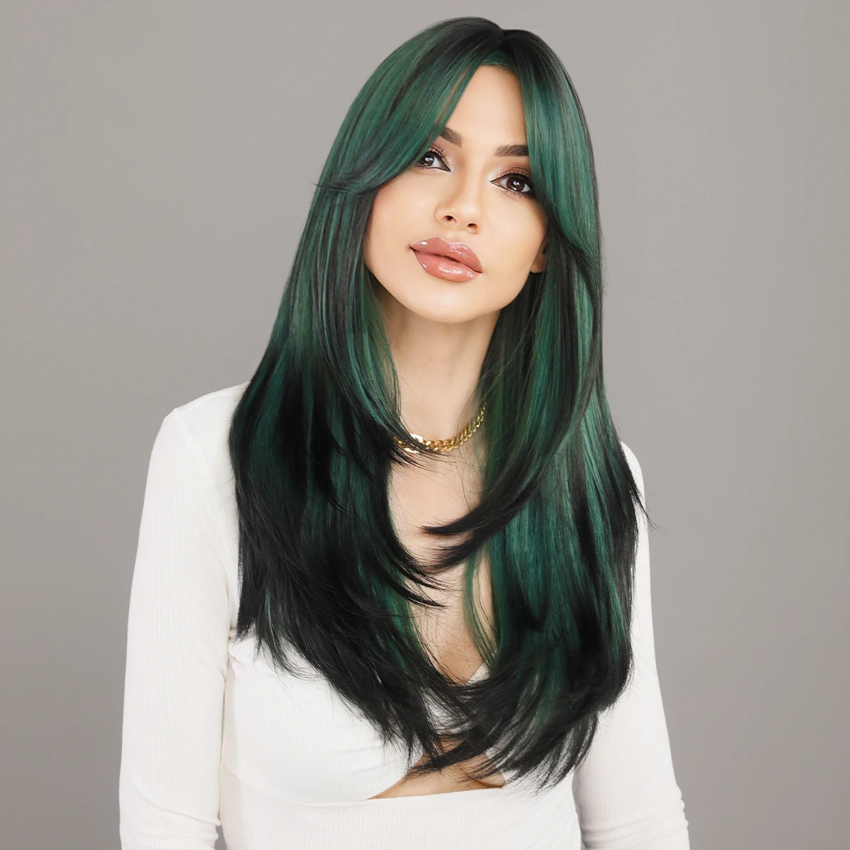 NAMM Fluffy Lavender Synthetic Green Wigs for Women Daily Cosplay New Trend Middle Part Wavy Green Hair Wig Heat Resistant Fiber