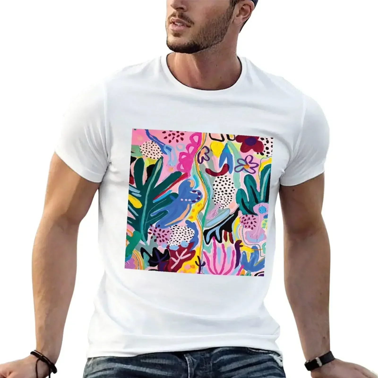 Pink Abstract Leaves T-Shirt vintage graphic tee plain cotton graphic tees slim fit t shirts for men