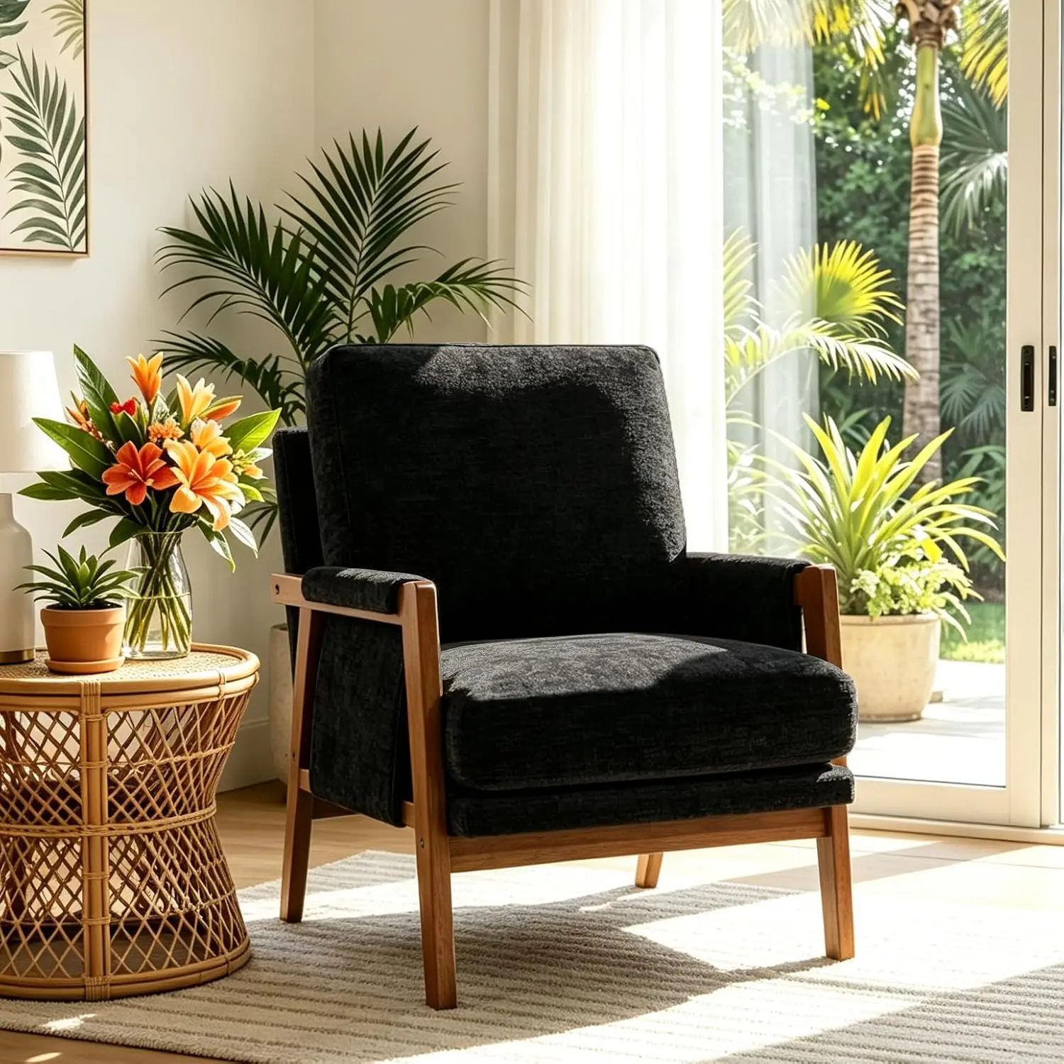 Black Accent Chair for Bedroom & Living Room, Mid Century Modern Accent Arm Chair, Upholstered Anthropologie Accent, Customized