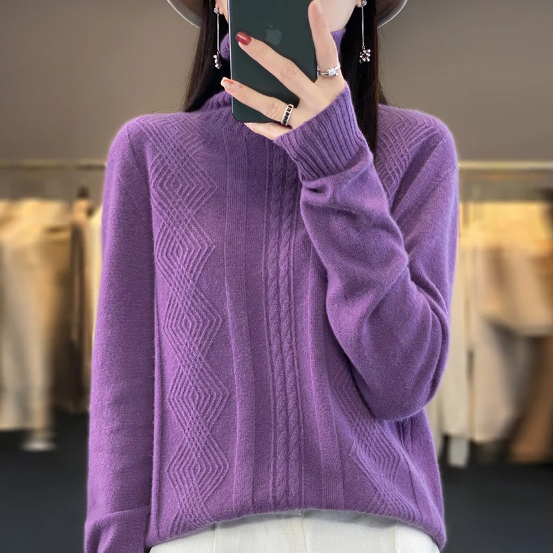 

New Cashmere sweater Women's sweater for Autumn/Winter 2024 100% Merino Wool fashion turtleneck warm soft knit base jumper