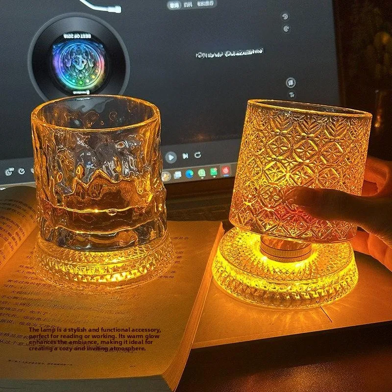 Glowing Glass Whiskey Cup with Rotating Tray Premium Foreign Liquor Cup Home Use McCallum Interactive Drinking Experience